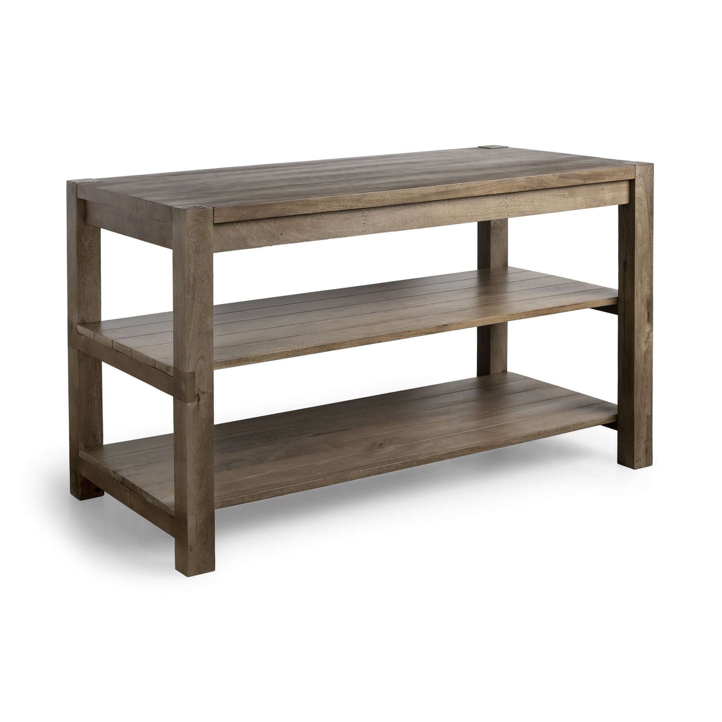 Angled view of Hardwood Kitchen Island With Two Tier Smooth Counter Top - Brown