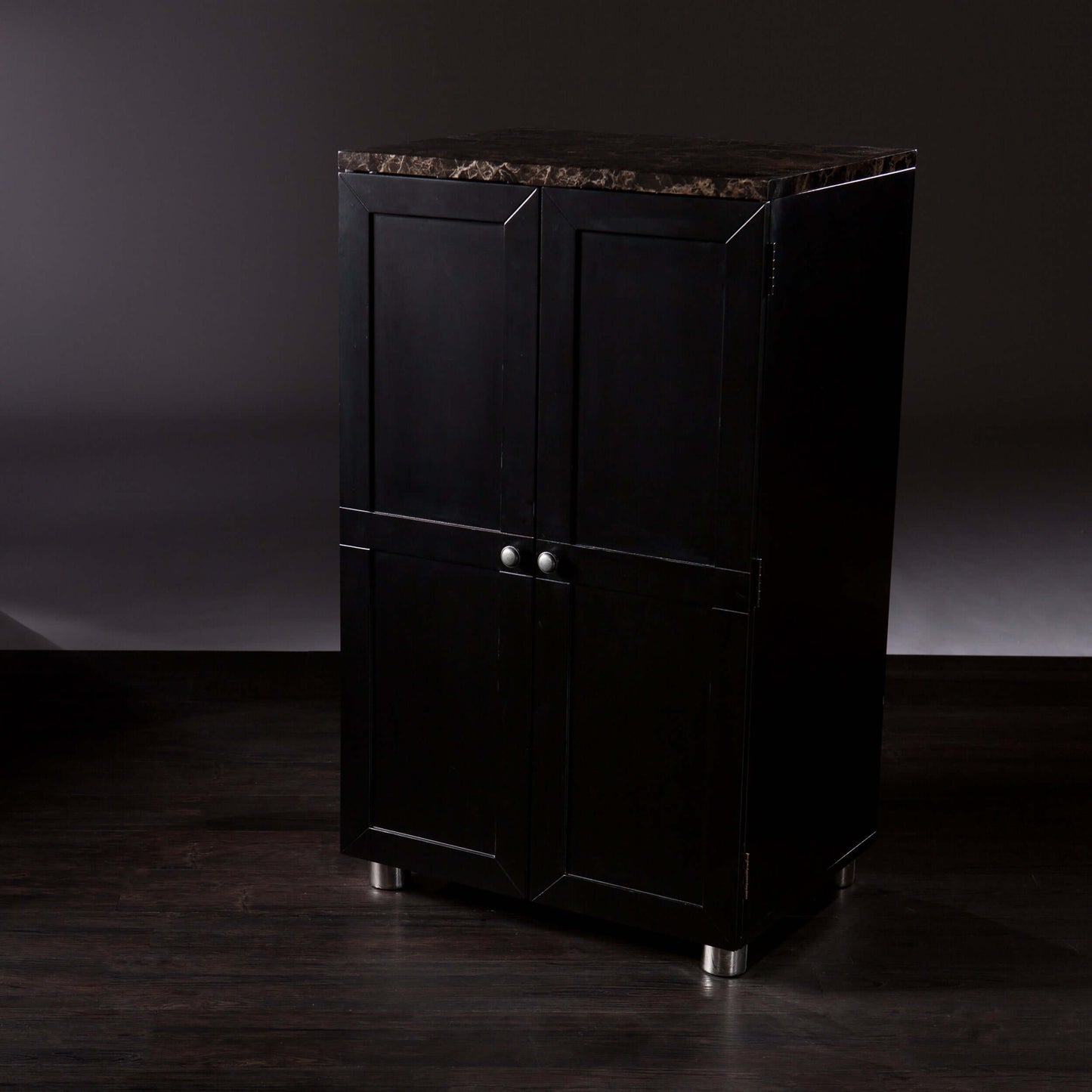 Chamberlain Bar Cabinet w/ Wine Storage front view with both doors closed and clean silhouette