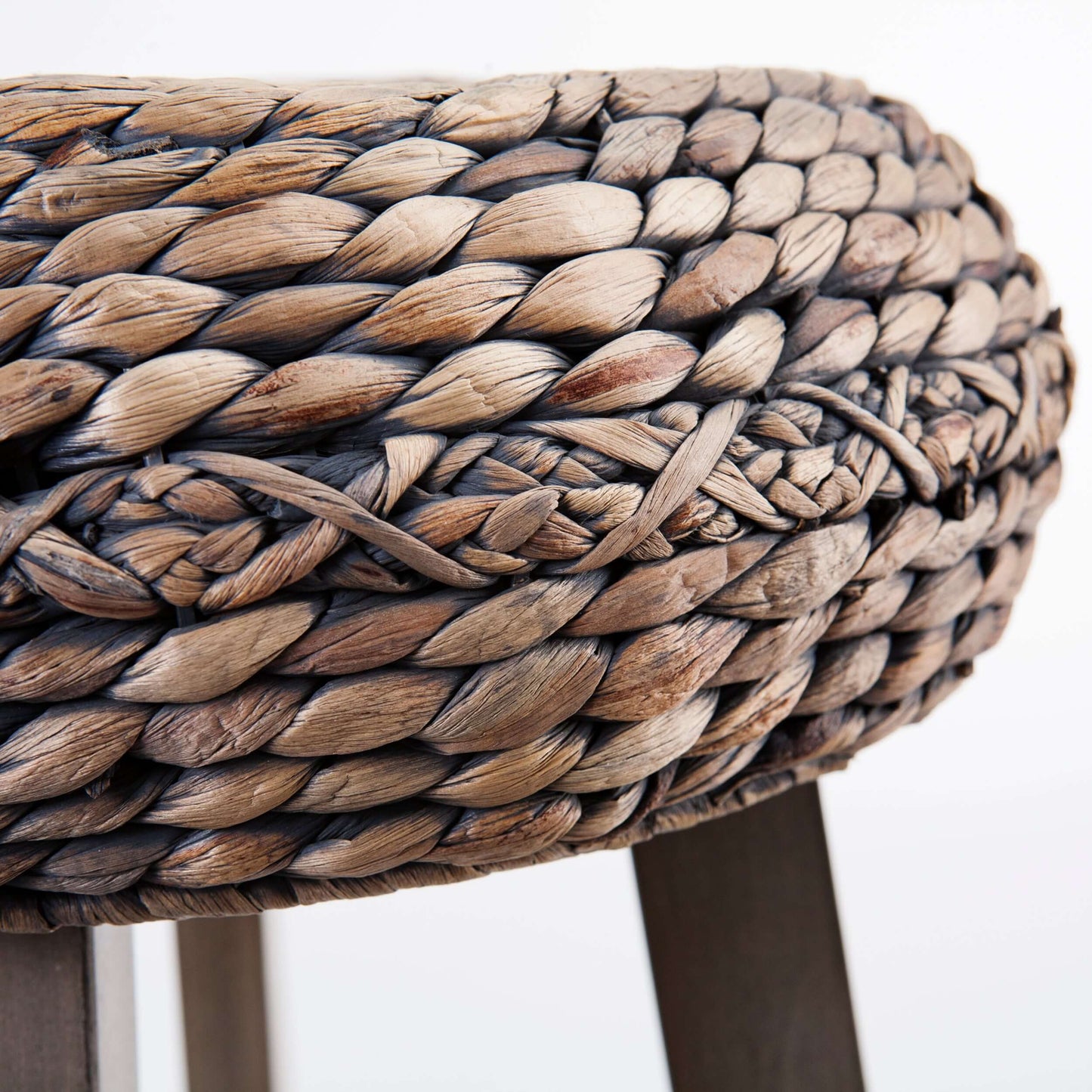 Ascot Round Backless Water Hyacinth 30" Barstools 2pc Set - Weathered Gray detailed closeup