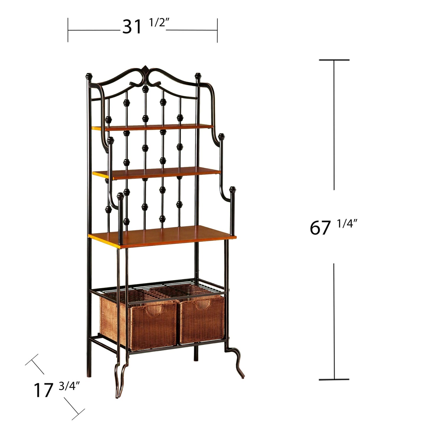 Ellis Bakers Rack with dimensions overlay showing height, width, and depth