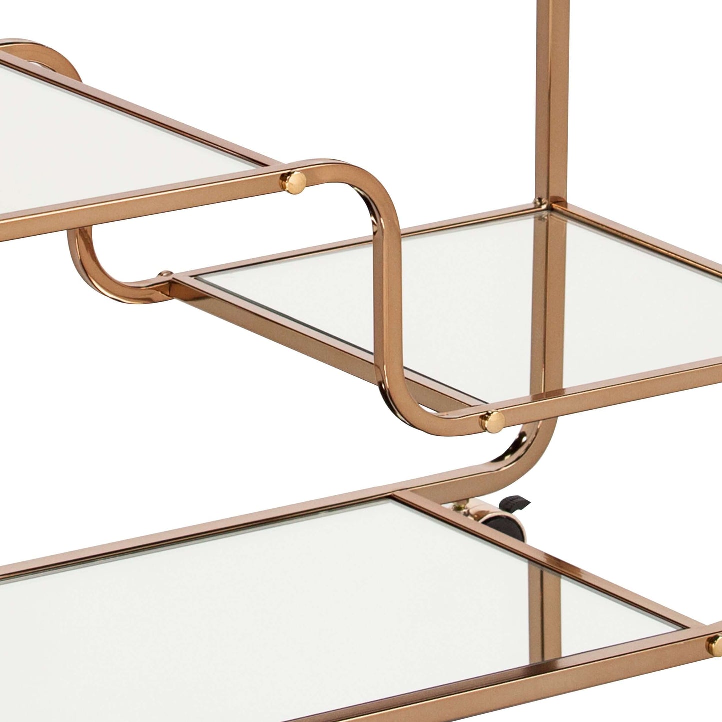 Ellington Art Deco Mirrored Bar Cart close-up of mirrored shelves and frame detailing