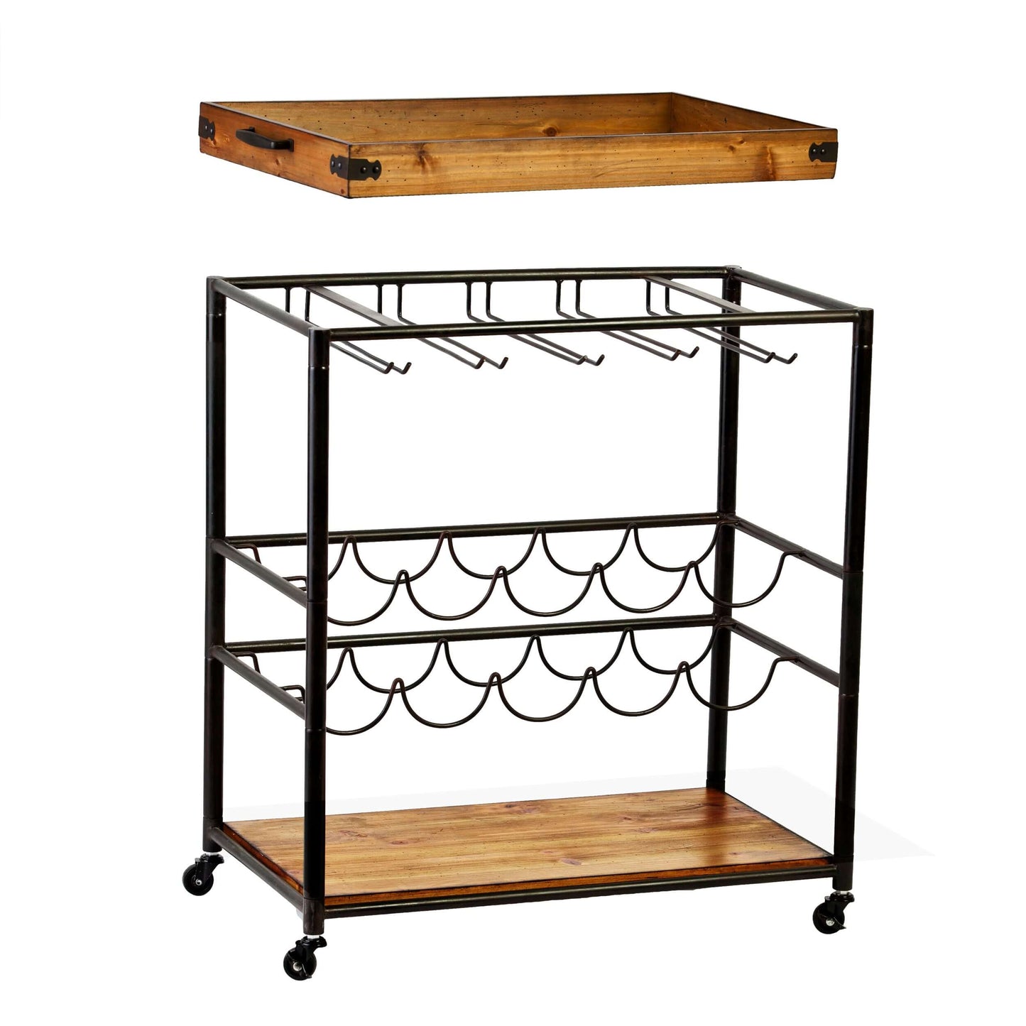 Grantham Bar Cart with detached countertop showing interior components and build