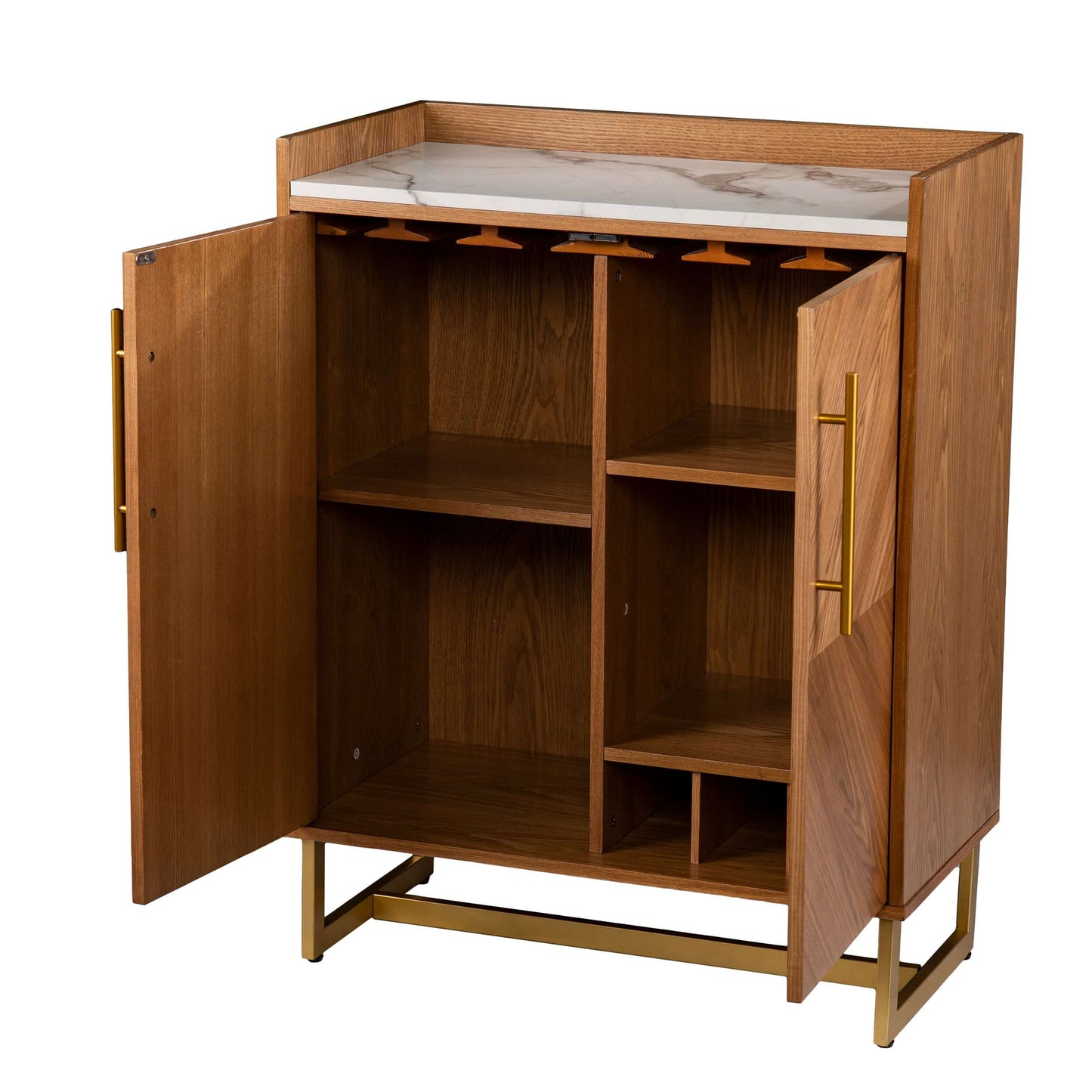 Hensleigh Bar Cabinet w/ Wine Storage - bar cabinet front view with doors opened