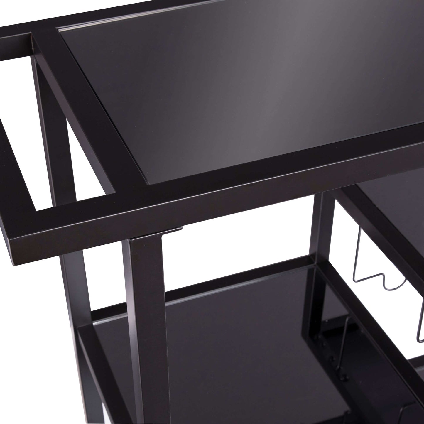 Bexley Bar Cart close-up highlighting smoked mirror shelf and frame detailing