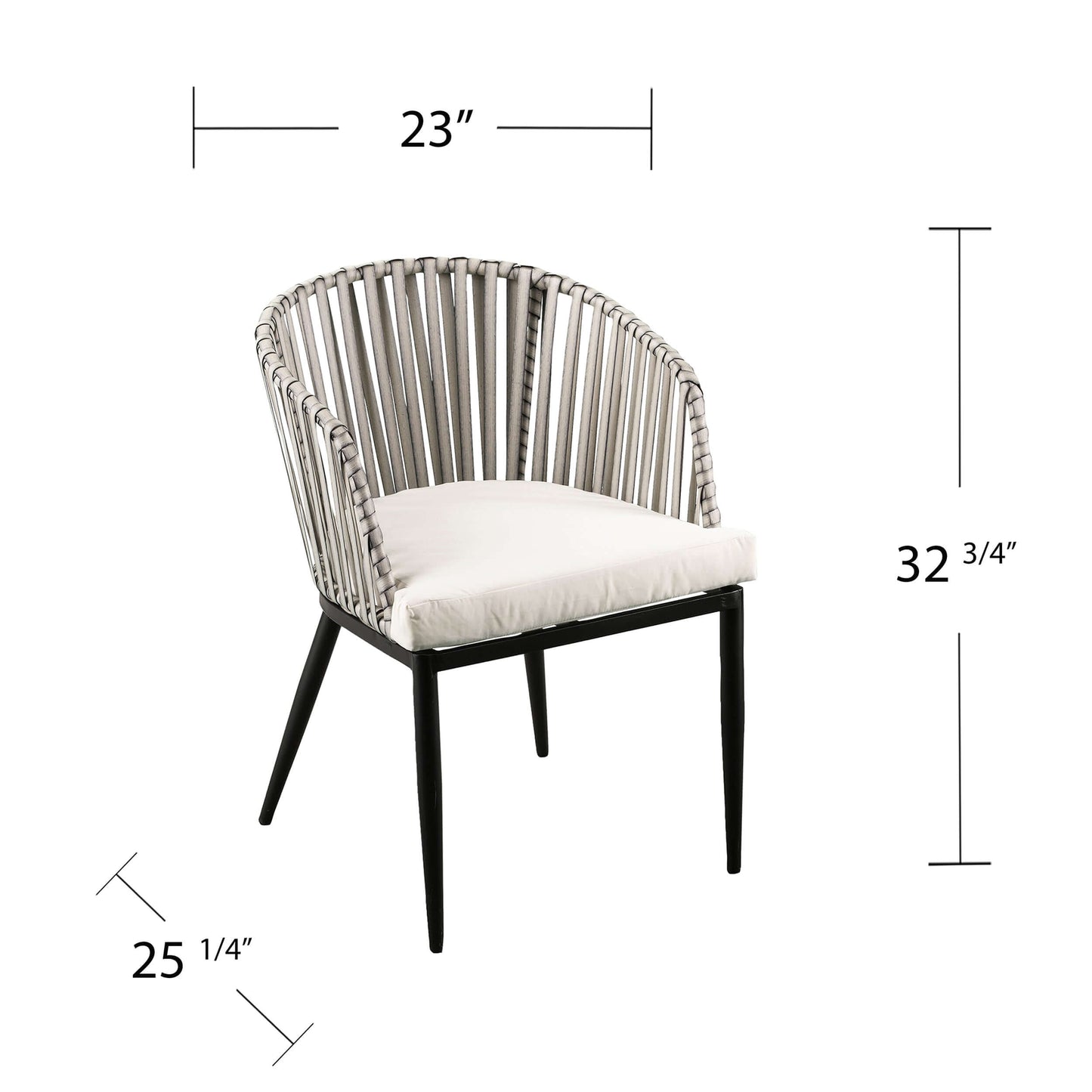 Angled view of Outdoor Chairs with Cushions | Melilani 2pc Set with dimensions