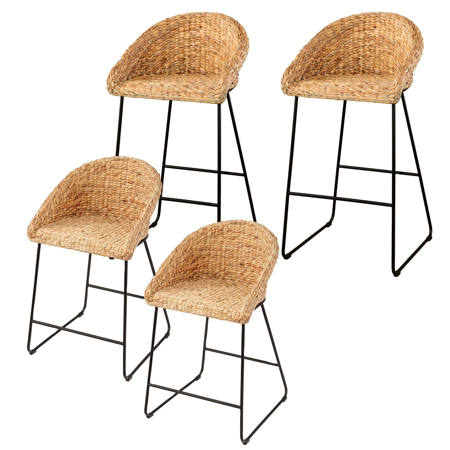 Holden Water Hyacinth Bar Stools – 2pc Set angled view with clean silhouette and woven detail