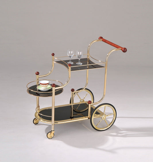 38" X 21" X 33" Golden Plated And Black Glass Serving Cart