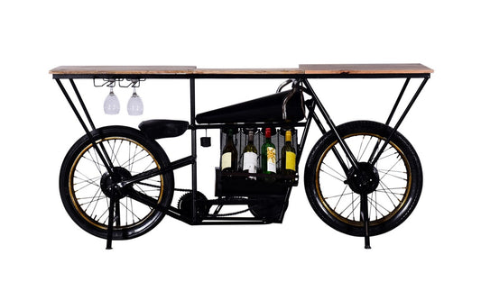 17" X 71" X 35" Black Motorcycle Wine Bar