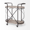 Cyclider Black Metal With Two Wooden Shelves Bar Cart