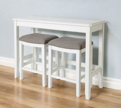 49" Three Piece White Rectangular Solid and Manufactured Wood Bar Table, 24" Light Gray And White Backless Bar Chairs