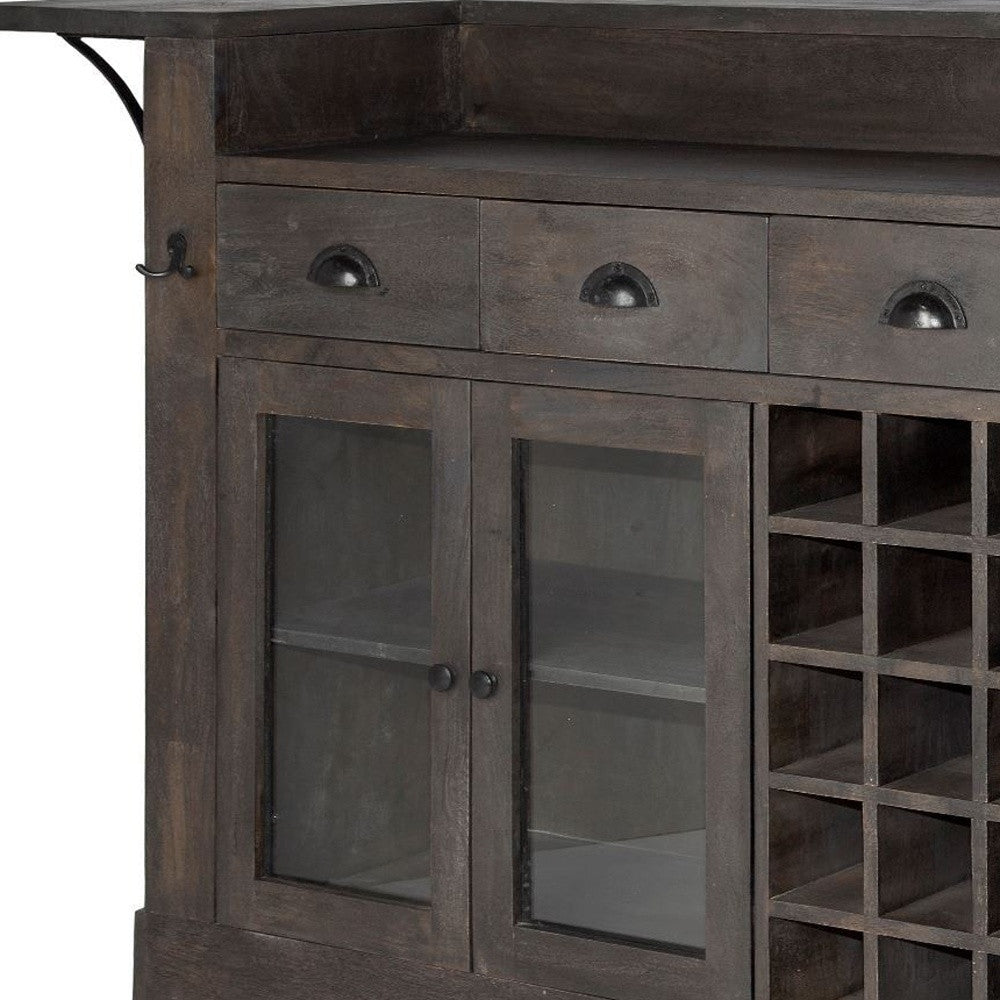 Gray Solid Wood Kitchen Island With Wine Bottle Storage