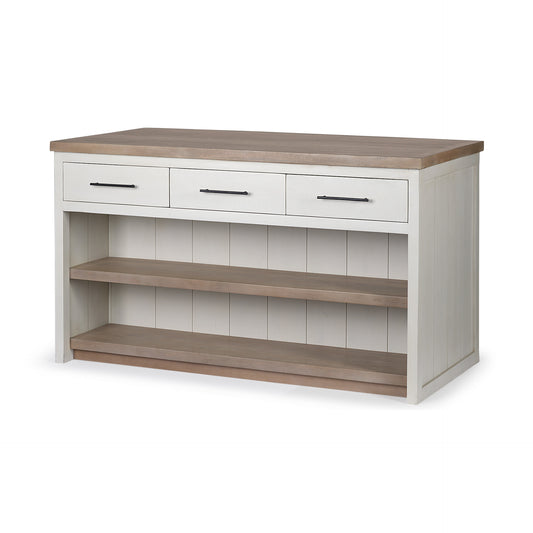 Bessie White And Brown Two Tone Wooden Kitchen Island With 3 Drawers