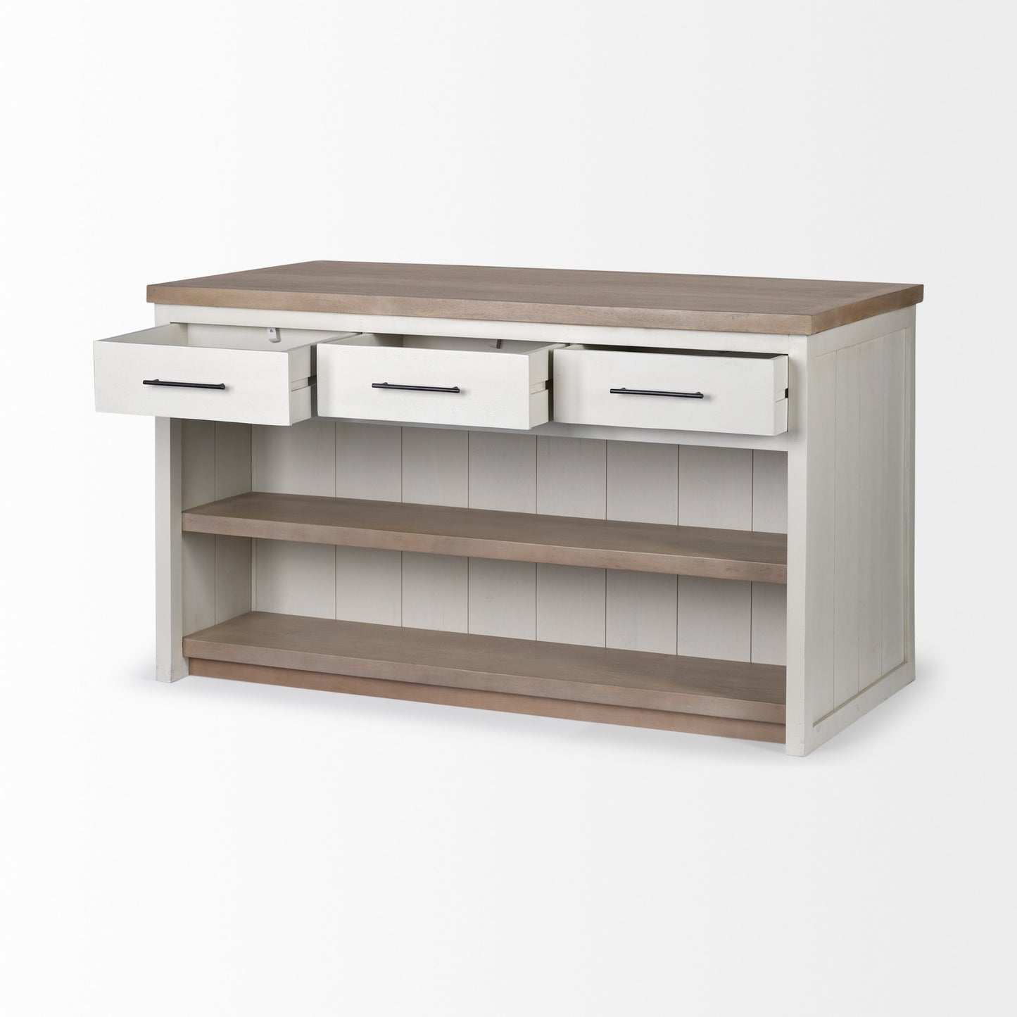 Bessie White And Brown Two Tone Wooden Kitchen Island With 3 Drawers