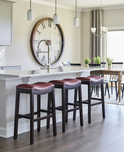 31" Dark Red And Espresso Solid Wood Backless Bar Chair