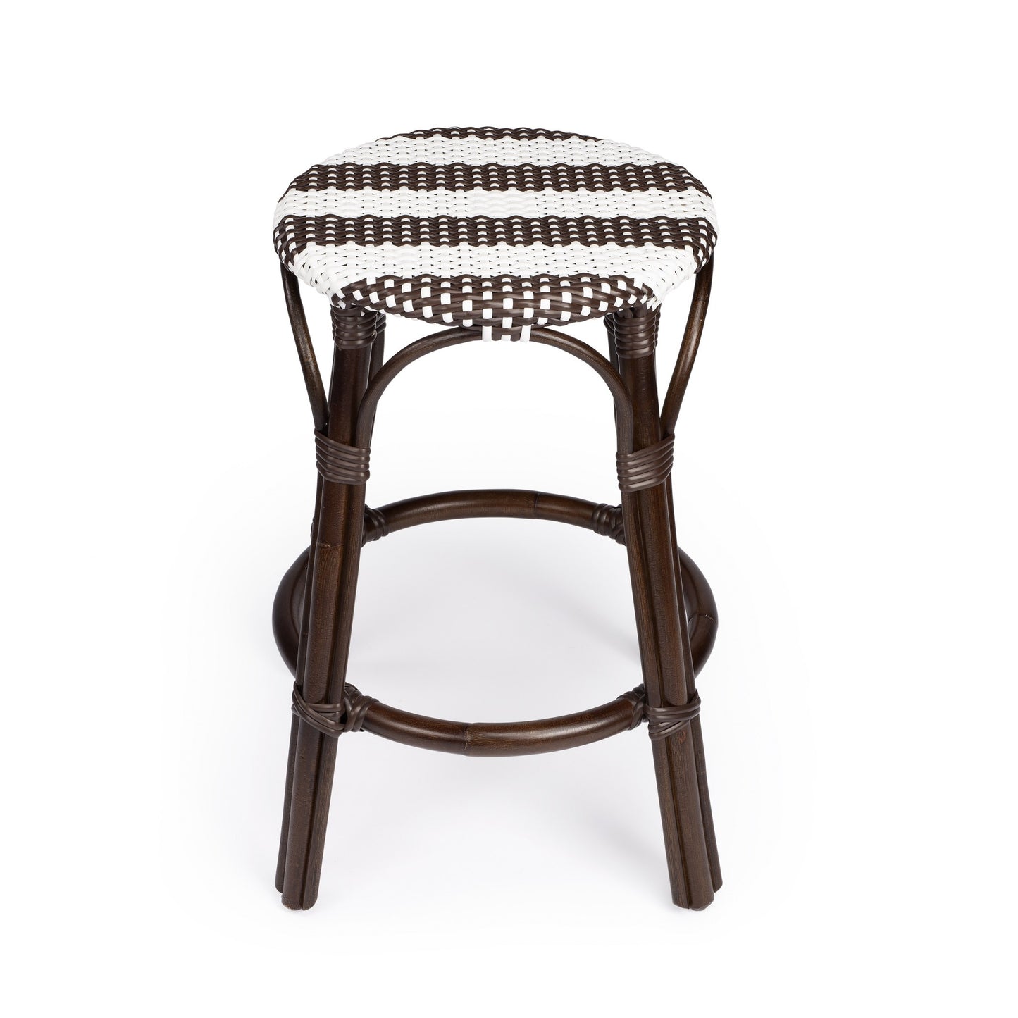 24" Dark Brown and White Rattan Backless Counter Height Bar Chair