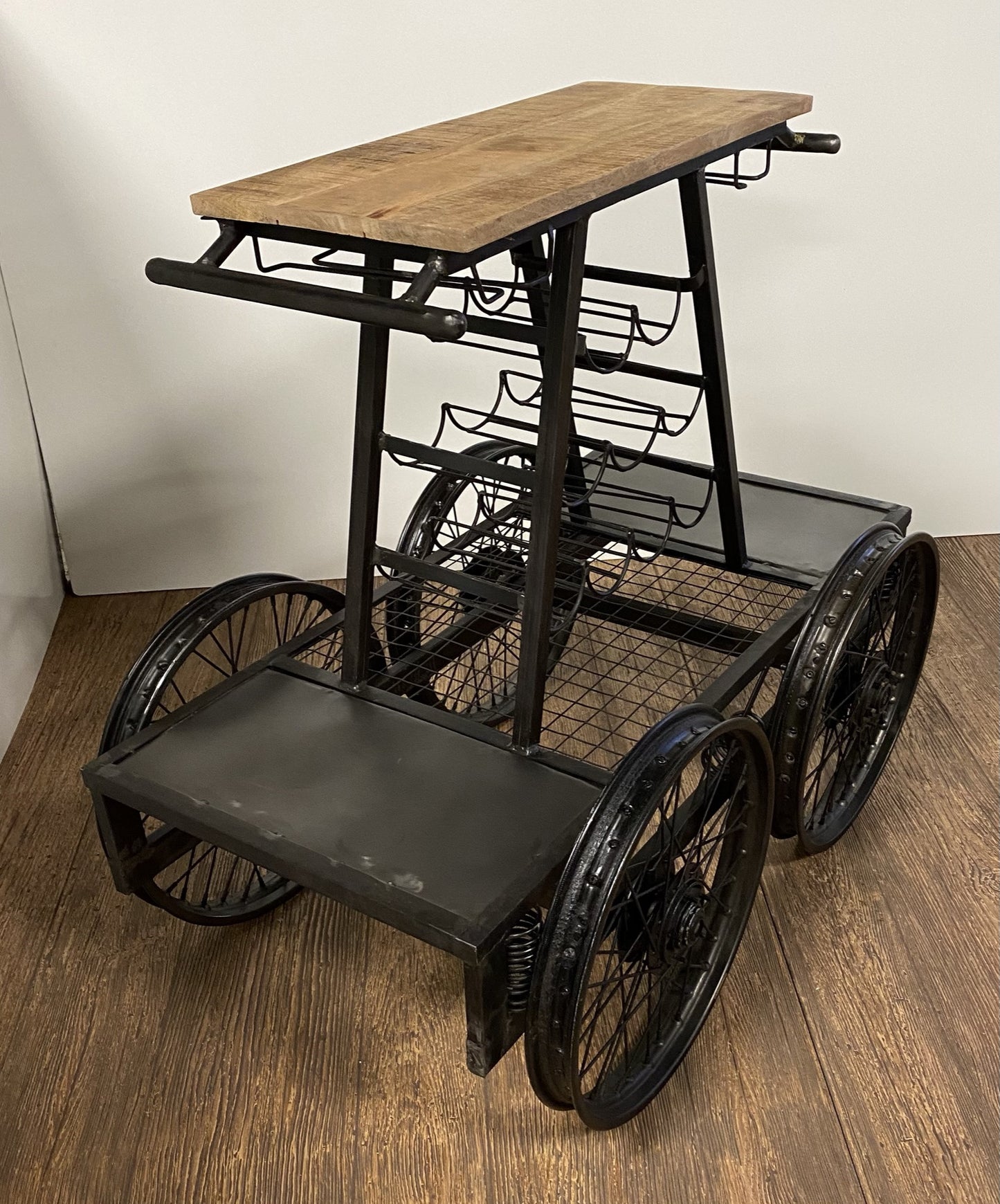 Rustic Black Rail Car Bar Cart