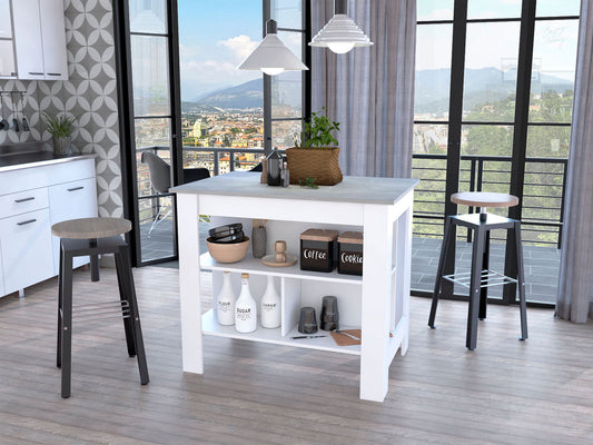 White Kitchen Island with Three Storage Shelves