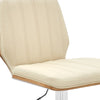 25" Cream And Silver Faux Leather And Steel Swivel Adjustable Height Bar Chair