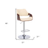 25" Cream And Silver Iron Swivel Adjustable Height Bar Chair