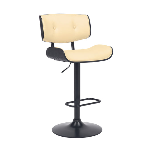 25" Cream And Black Iron Swivel Adjustable Height Bar Chair