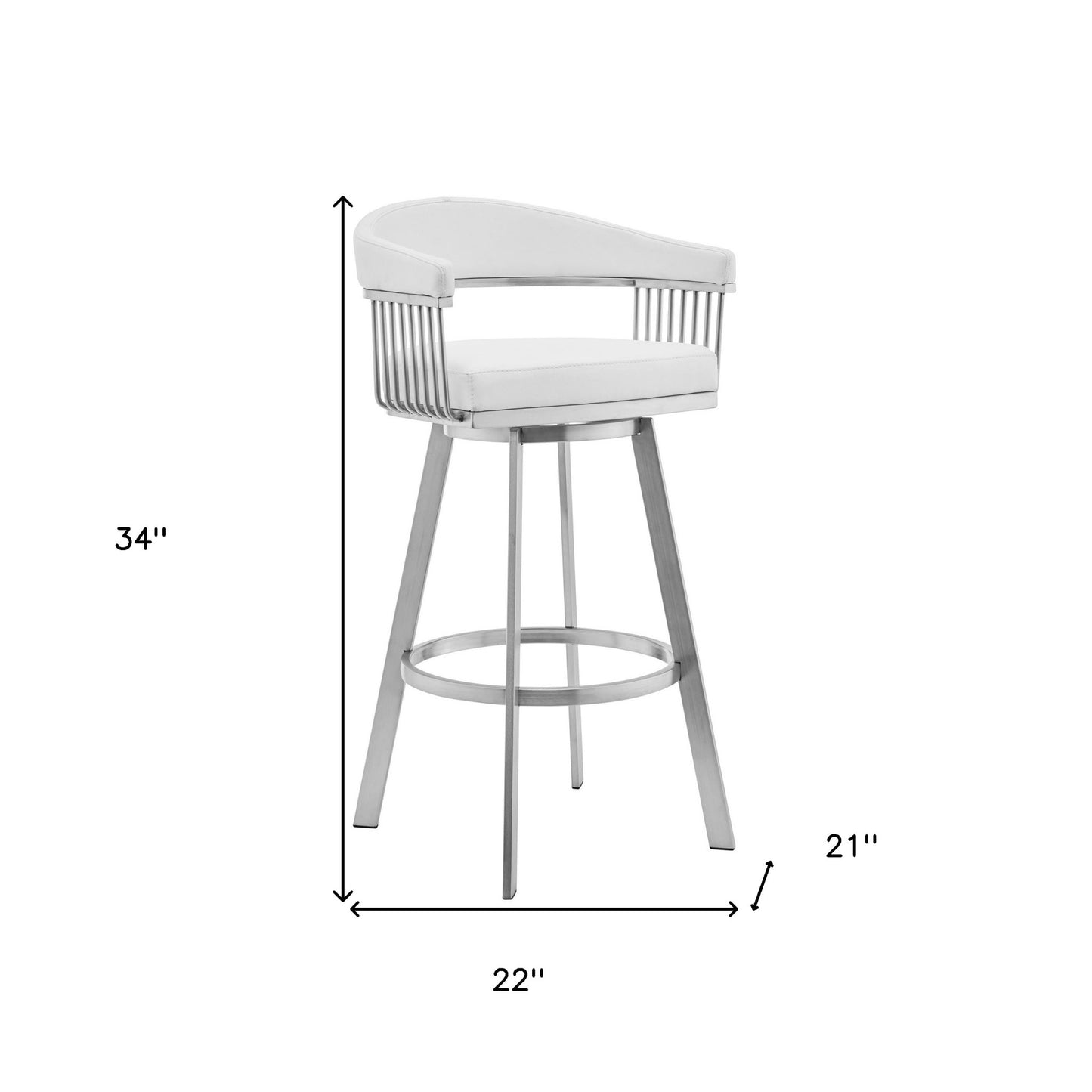 25" White And Silver Iron Swivel Low Back Counter Height Bar Chair