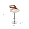 25" Cream And Silver Iron Swivel Low Back Adjustable Height Bar Chair