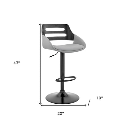 25" Gray And Black Iron Swivel Low Back Adjustable Height Bar Chair