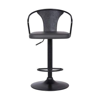 24" Gray And Black Iron Swivel Low Back Adjustable Height Bar Chair