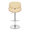 25" Cream And Silver Faux Leather And Solid Wood Swivel Low Back Adjustable Height Bar Chair