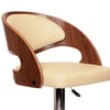 24" Cream And Brown Faux Leather And Solid Wood Swivel Low Back Adjustable Height Bar Chair