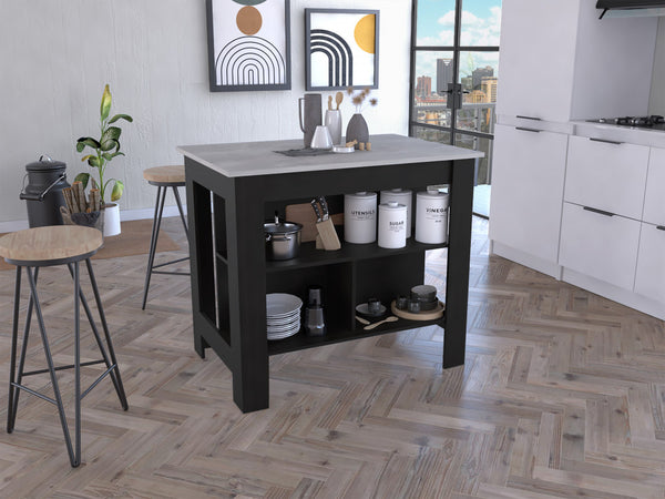 Modern Black Kitchen Island with a White Counter Top