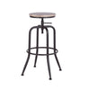 Set of Two Natural And Black Solid Wood And Steel Swivel Backless Counter Height Bar Chairs