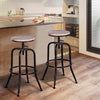 Set of Two Natural And Black Solid Wood And Steel Swivel Backless Counter Height Bar Chairs