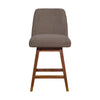 26" Taupe And Brown Upholstered And Solid Wood Swivel Counter Height Bar Chair