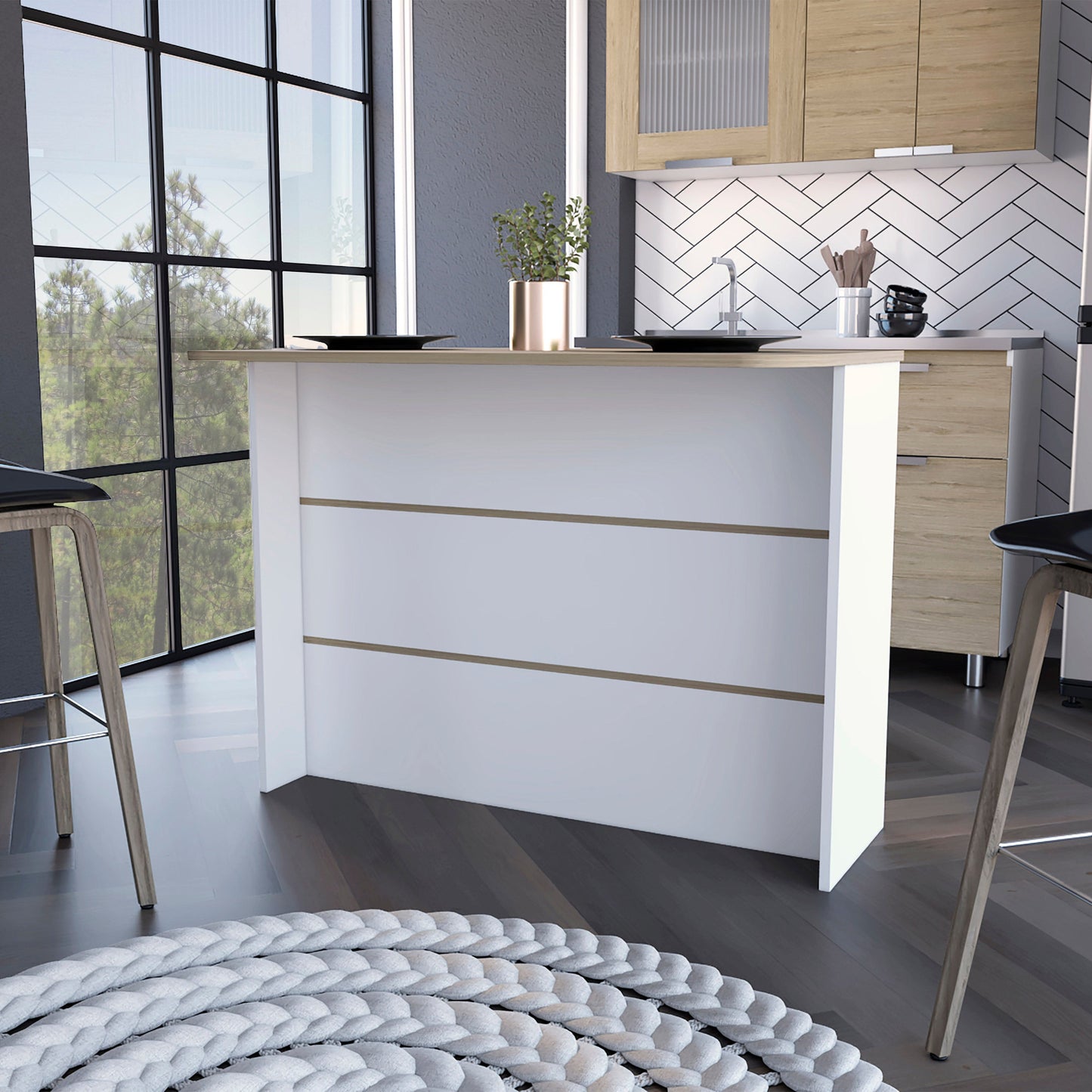 White 47" Kitchen Island With Storage