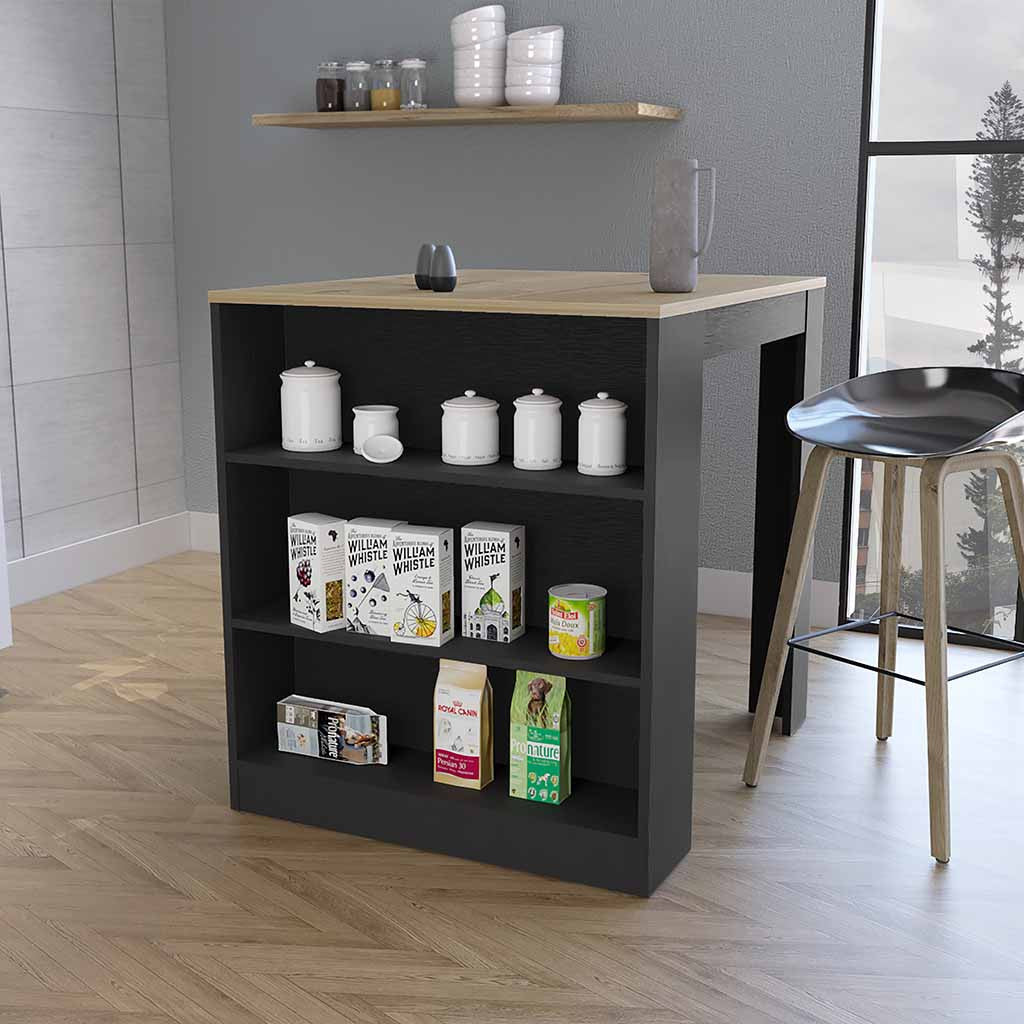 Black and Brown 36" Kitchen Island With Storage