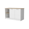 White and Oak 59" Kitchen Island With Storage