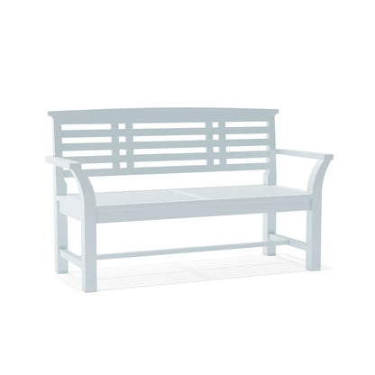 Sakura 2-seater teak bench in semi-gloss white finish with curved armrests and slatted seat