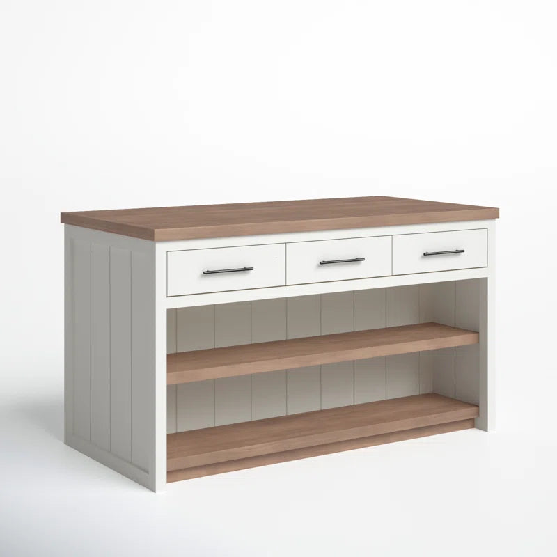 Bessie White And Brown Two Tone Wooden Kitchen Island With 3 Drawers