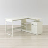 White Laminate L-shaped desk drawer, cabinet, and shelf for workspace storage