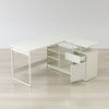Modern L-shaped desk with grommet hole for cable organization and clean workspace