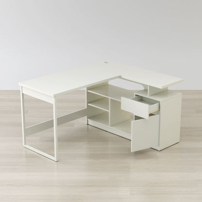 Modern L-shaped desk with grommet hole for cable organization and clean workspace