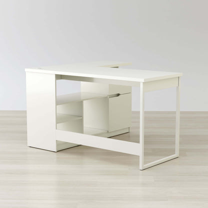 Lexi 55-inch L-shaped corner desk in gloss white with metal legs and storage compartments