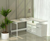 Lexi 55-inch L-shaped corner desk in gloss white with metal legs and storage compartments