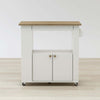 Rolling kitchen cart with vertical storage slots and towel rack handle