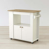 Rolling kitchen cart with vertical storage slots and towel rack handle