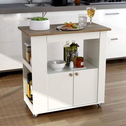 Aston 33.5-inch kitchen cart with pull-out extension table and dual-door cabinet