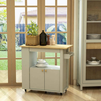 Lifestyle image of Astor kitchen cart styled in home kitchen with accessories