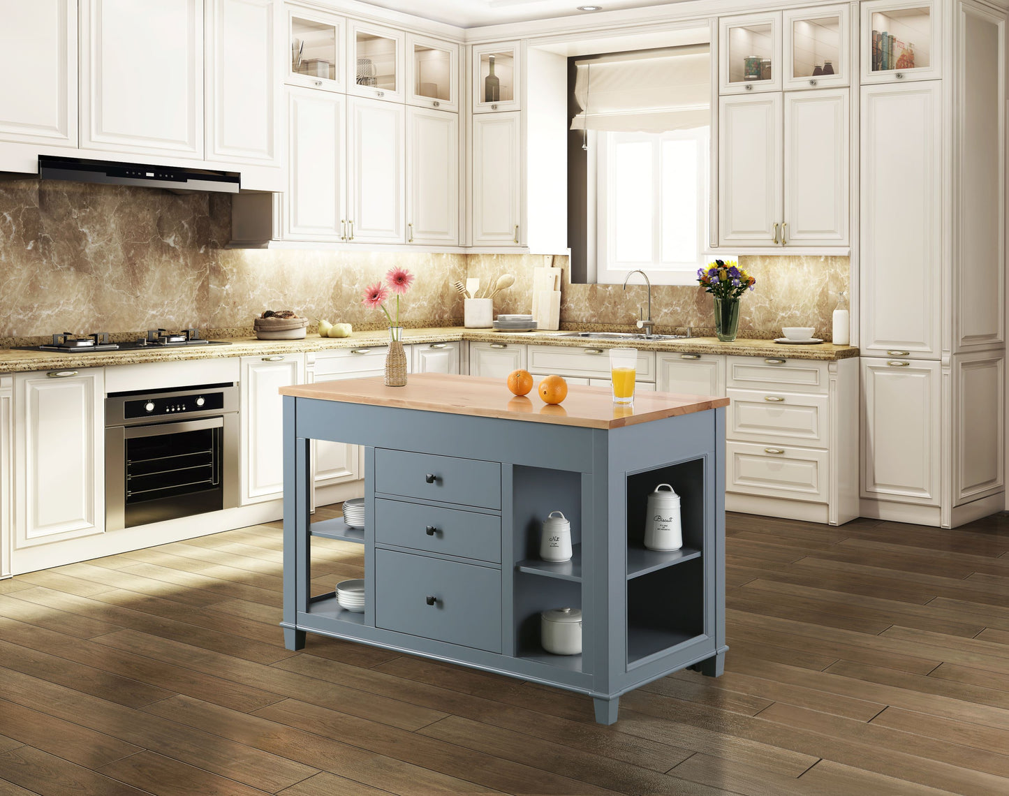 Medley 54" Kitchen Island With Slide Out Table in Gray