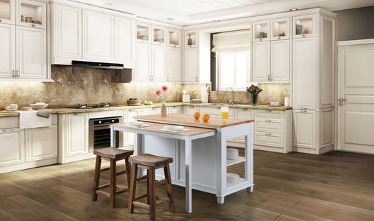 Medley 54" Kitchen Island With Slide Out Table in White